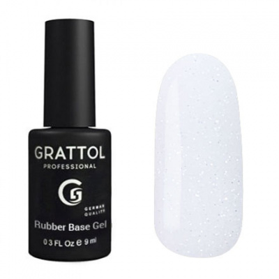 Камуфлирующая база Grattol Rubber Base Glitter 01 9 мл - молочная с глиттером