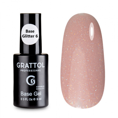 Камуфлирующая база Grattol Rubber Base Glitter 06 9 мл - кофейно-бежевая с глиттером