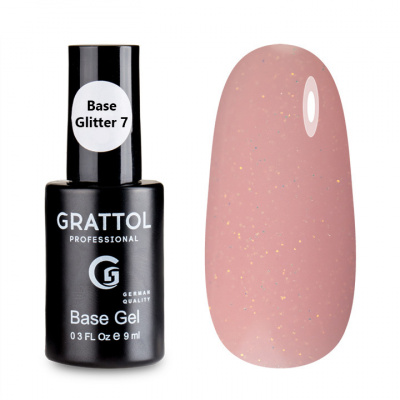 Камуфлирующая база Grattol Rubber Base Glitter 07 9 мл - телесно-розовая с глиттером