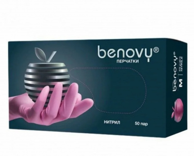 Перчатки нитрил Benovy M розовые, 50 пар